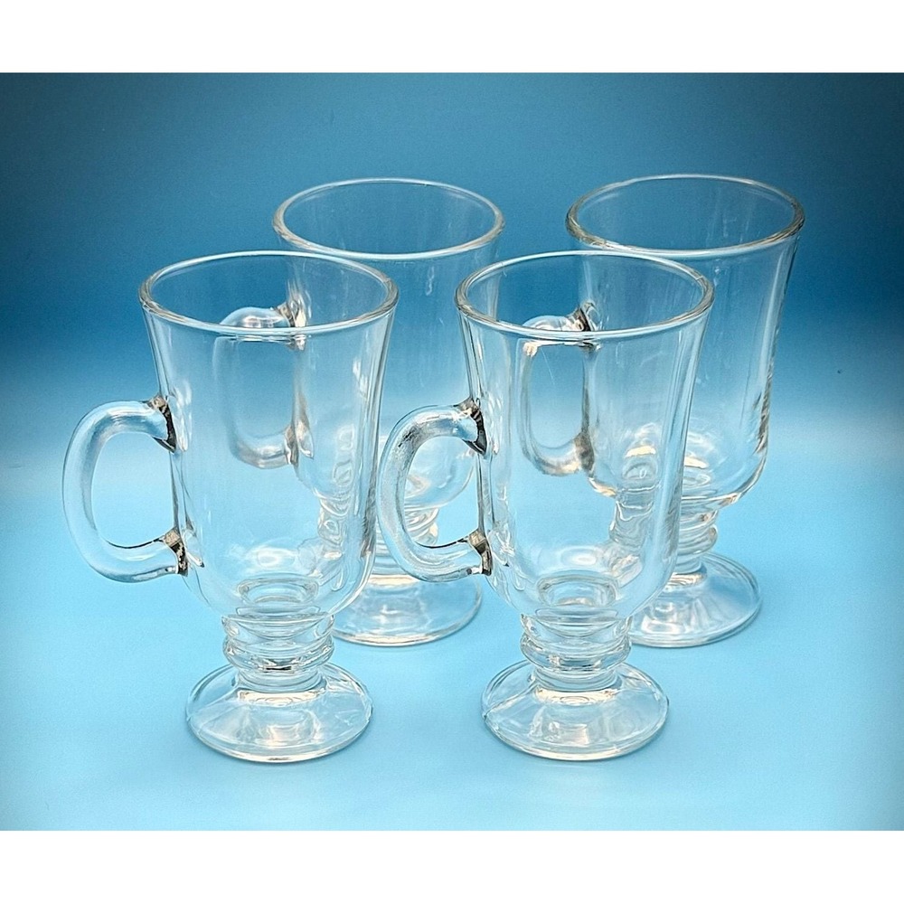Set of 4 Libbey Clear Glass Footed Irish Coffee Mugs, 8oz